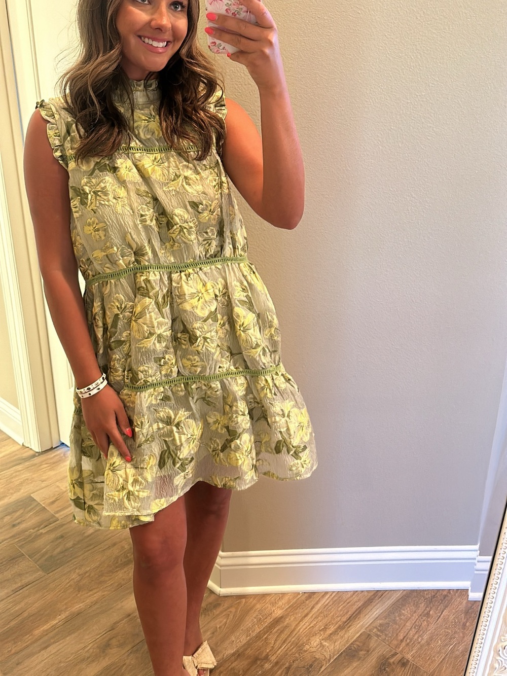 Floral Tiered Dress in Light Green